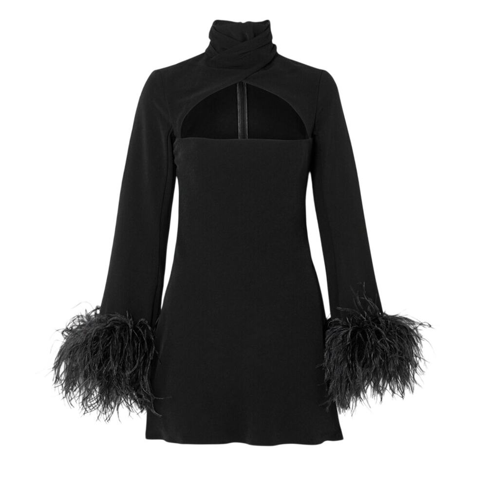 16Arlington Feather Trimmed Black Odessa Dress Size 6 UK / 2 US